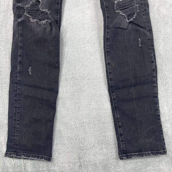 American Eagle Outfitters Mens 30x34 Black Denim Stretch Distressed Straight Leg - Picture 4 of 13